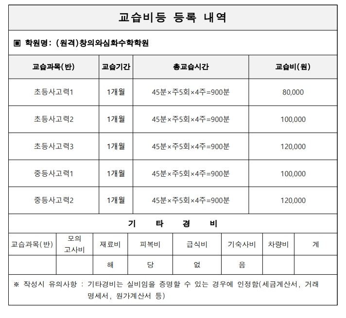 학원 교습비